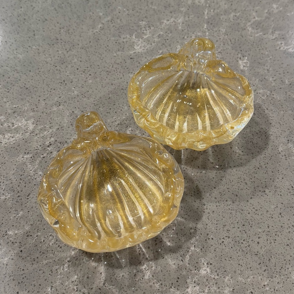 Vintage Murano Gold Leaf Shell Shaped Glass Salt Bowls